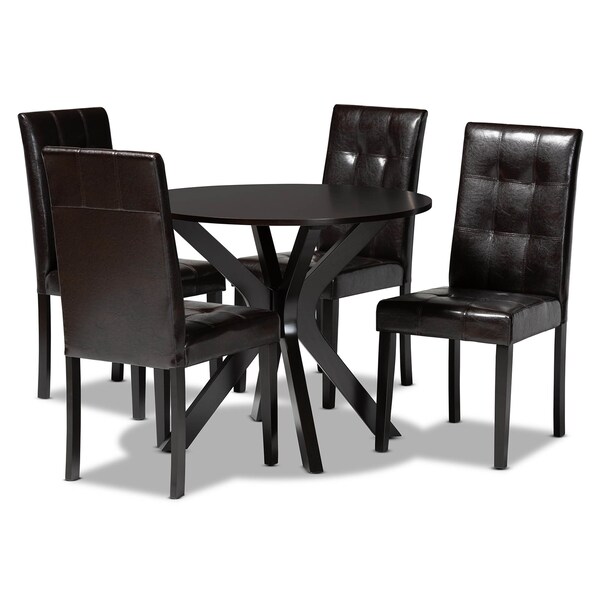 Baxton Studio Marie Dark Brown Upholstered and Finished Wood 5-Piece Dining Set - 170-8030-10892