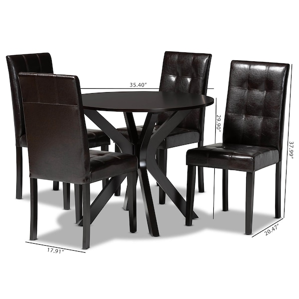 Baxton Studio Marie Dark Brown Upholstered and Finished Wood 5-Piece Dining Set - 170-8030-10892
