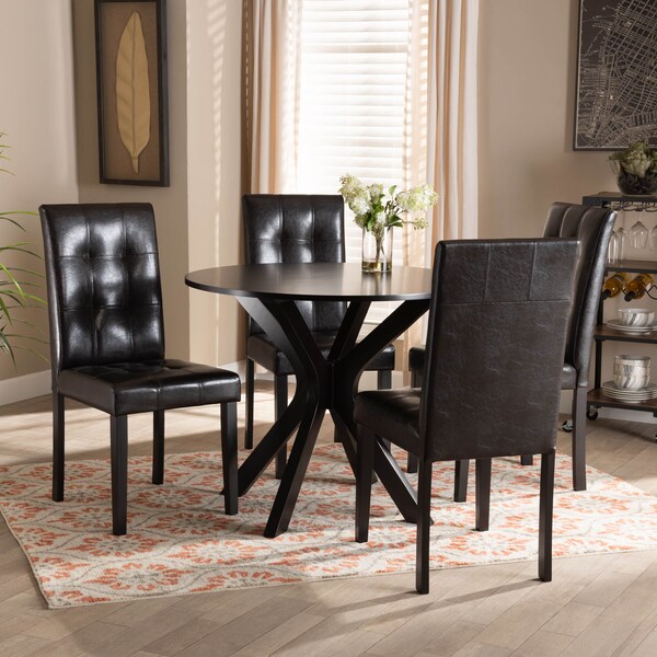Baxton Studio Marie Dark Brown Upholstered and Finished Wood 5-Piece Dining Set - 170-8030-10892