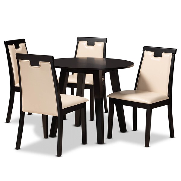 Baxton Studio Ryan Beige Upholstered and Dark Brown Finished Wood 5-Piece Dining Set - 169-8033-10896