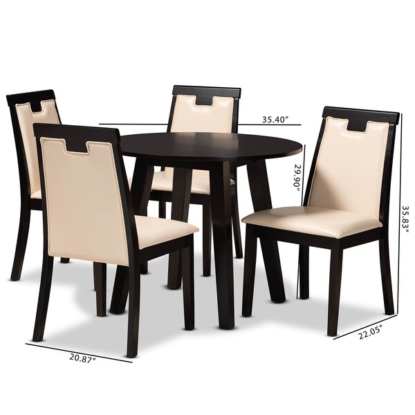 Baxton Studio Ryan Beige Upholstered and Dark Brown Finished Wood 5-Piece Dining Set - 169-8033-10896