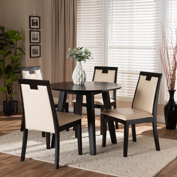 Baxton Studio Ryan Beige Upholstered and Dark Brown Finished Wood 5-Piece Dining Set - 169-8033-10896