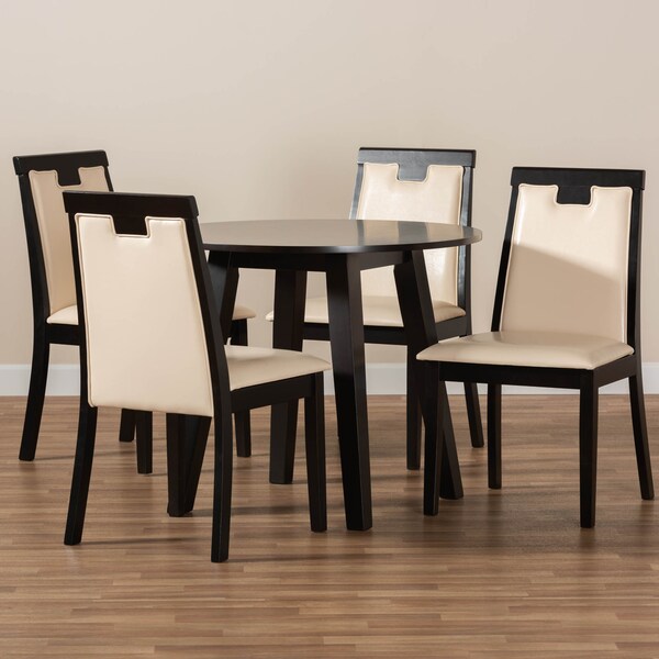 Baxton Studio Ryan Beige Upholstered and Dark Brown Finished Wood 5-Piece Dining Set - 169-8033-10896
