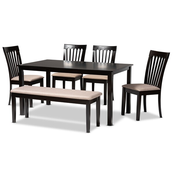 Baxton Studio Minette Sand Upholstered and Brown Finished Wood 6-Piece Dining Set - 170-9397-10916-10519