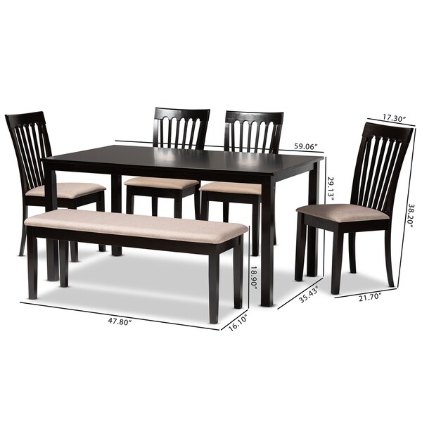 Baxton Studio Minette Sand Upholstered and Brown Finished Wood 6-Piece Dining Set - 170-9397-10916-10519