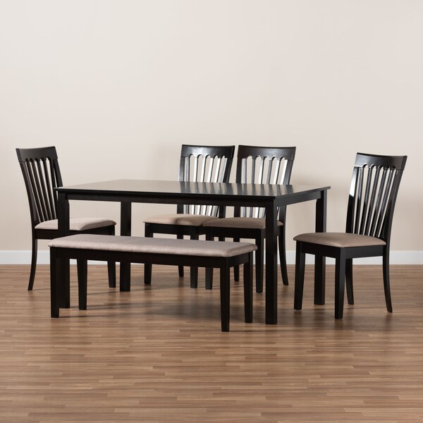 Baxton Studio Minette Sand Upholstered and Brown Finished Wood 6-Piece Dining Set - 170-9397-10916-10519