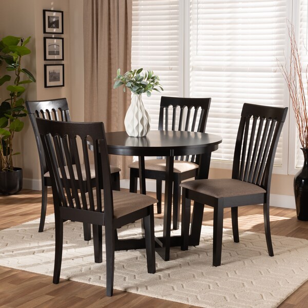 Baxton Studio Nellie Sand Upholstered and Dark Brown Wood 5-Piece Dining Set - 169-9397-10898