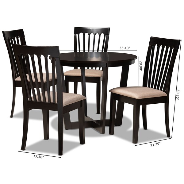 Baxton Studio Nellie Sand Upholstered and Dark Brown Wood 5-Piece Dining Set - 169-9397-10898