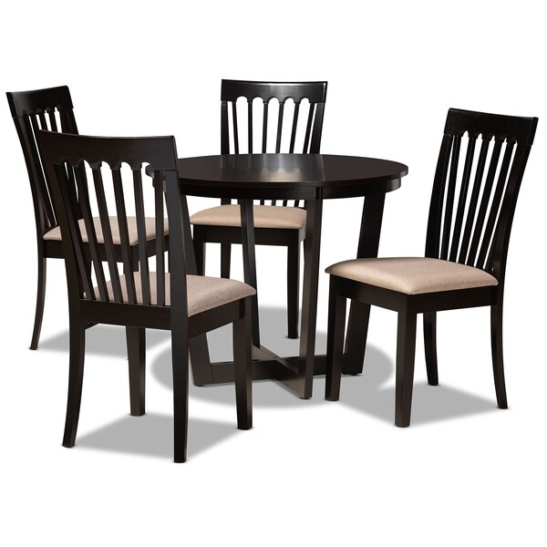Baxton Studio Nellie Sand Upholstered and Dark Brown Wood 5-Piece Dining Set - 169-9397-10898