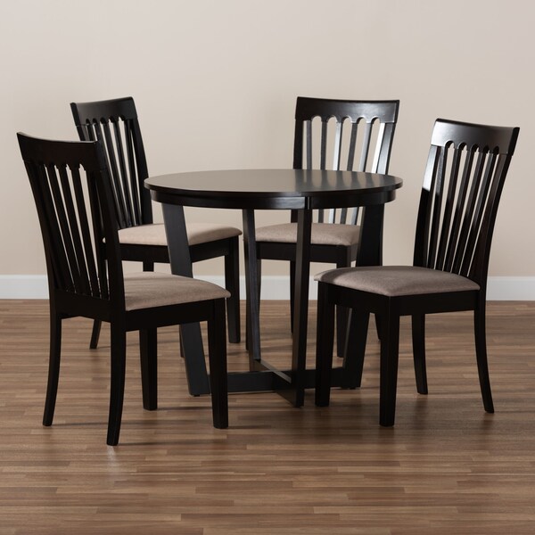 Baxton Studio Nellie Sand Upholstered and Dark Brown Wood 5-Piece Dining Set - 169-9397-10898