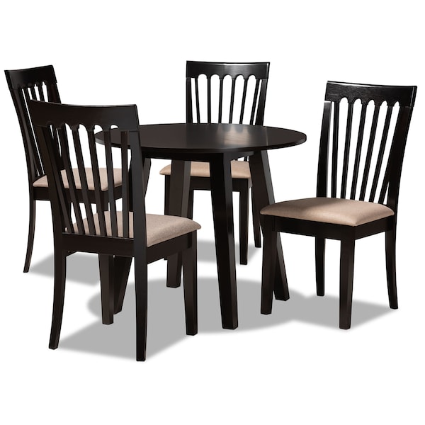 Baxton Studio Maisie Sand Upholstered and Dark Brown Wood 5-Piece Dining Set - 169-9397-10896