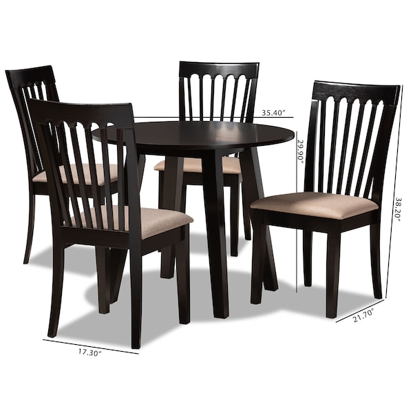 Baxton Studio Maisie Sand Upholstered and Dark Brown Wood 5-Piece Dining Set - 169-9397-10896