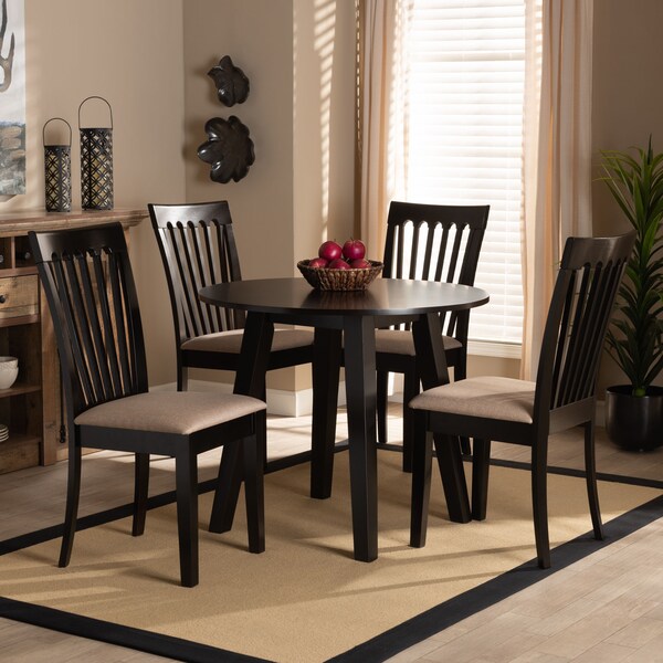 Baxton Studio Maisie Sand Upholstered and Dark Brown Wood 5-Piece Dining Set - 169-9397-10896