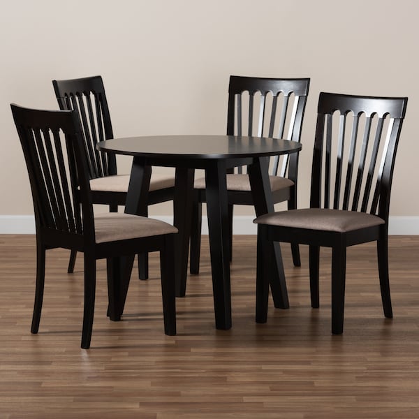 Baxton Studio Maisie Sand Upholstered and Dark Brown Wood 5-Piece Dining Set - 169-9397-10896