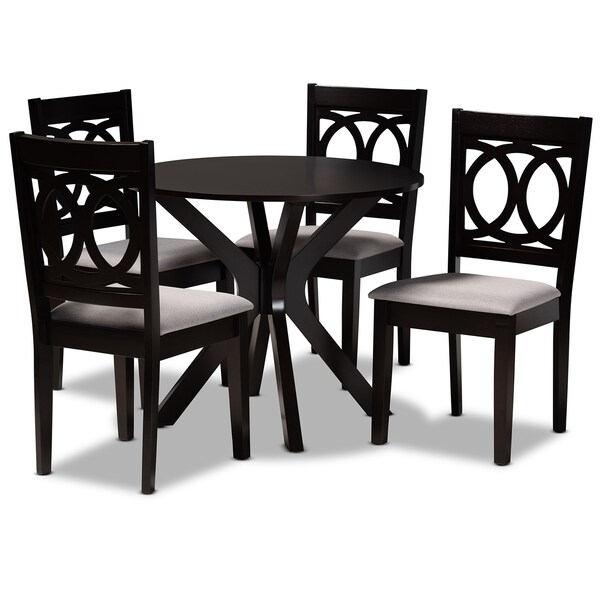 Baxton Studio Sanne Grey Upholstered and Dark Brown Finished Wood 5-Piece Dining Set - 172-9400-10892
