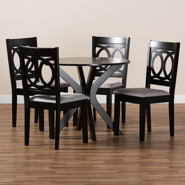 Baxton Studio Sanne Grey Upholstered and Dark Brown Finished Wood 5-Piece Dining Set - 172-9400-10892