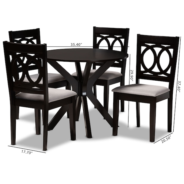 Baxton Studio Sanne Grey Upholstered and Dark Brown Finished Wood 5-Piece Dining Set - 172-9400-10892