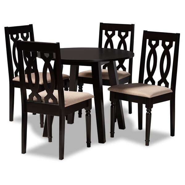 Baxton Studio Heidi Sand Upholstered and Dark Brown Finished Wood 5-Piece Dining Set - 172-9733-10896