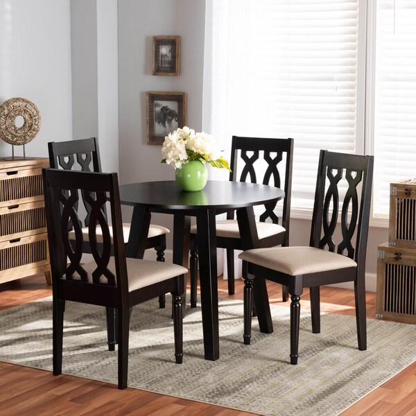 Baxton Studio Heidi Sand Upholstered and Dark Brown Finished Wood 5-Piece Dining Set - 172-9733-10896