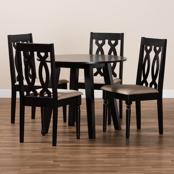 Baxton Studio Heidi Sand Upholstered and Dark Brown Finished Wood 5-Piece Dining Set - 172-9733-10896