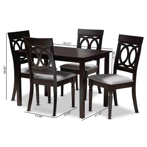 Baxton Studio Lucie Grey Upholstered Espresso Finished 5-Piece Wood Dining Set - 157-9732-8026