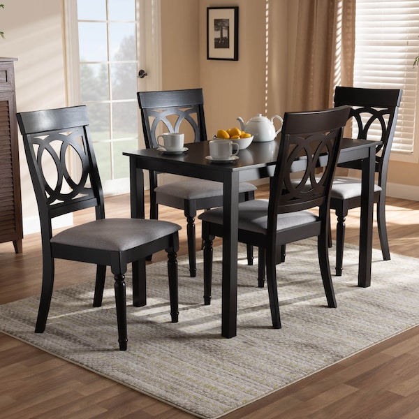 Baxton Studio Lucie Grey Upholstered Espresso Finished 5-Piece Wood Dining Set - 157-9732-8026