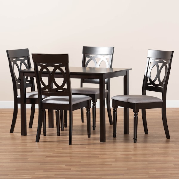 Baxton Studio Lucie Grey Upholstered Espresso Finished 5-Piece Wood Dining Set - 157-9732-8026