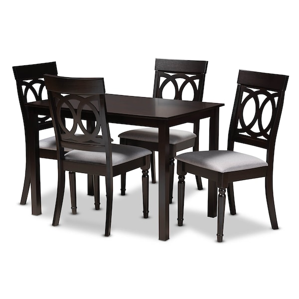 Baxton Studio Lucie Grey Upholstered Espresso Finished 5-Piece Wood Dining Set - 157-9732-8026