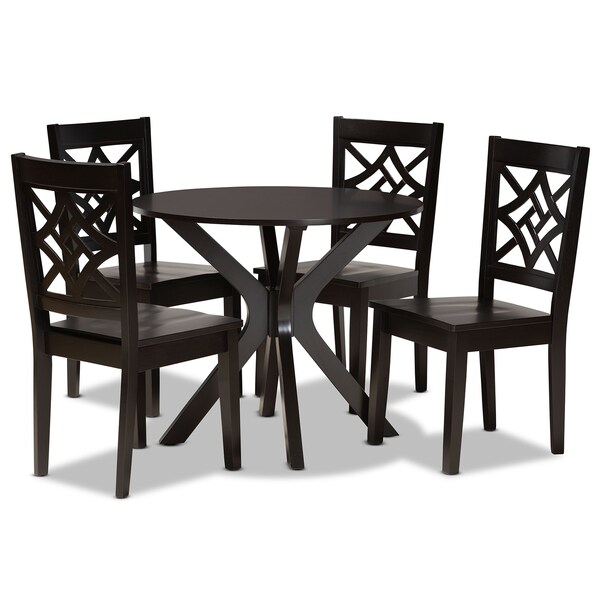 Baxton Studio Miela Modern and Contemporary Dark Brown Finished Wood 5-Piece Dining Set - 179-11385-10892-ZORO