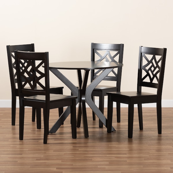 Baxton Studio Miela Modern and Contemporary Dark Brown Finished Wood 5-Piece Dining Set - 179-11385-10892-ZORO