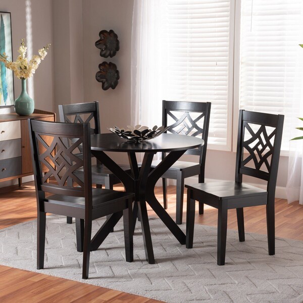Baxton Studio Miela Modern and Contemporary Dark Brown Finished Wood 5-Piece Dining Set - 179-11385-10892-ZORO
