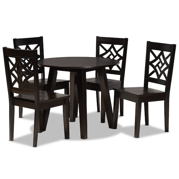Baxton Studio Rava Modern and Contemporary Dark Brown Finished Wood 5-Piece Dining Set - 179-11385-10896-ZORO