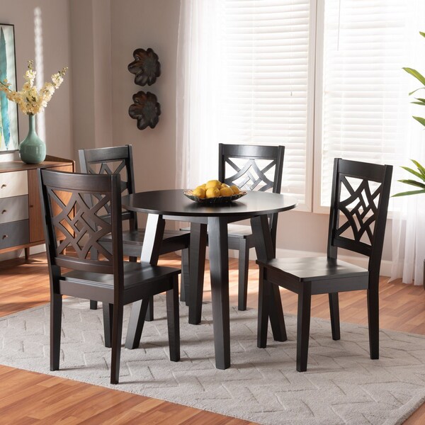 Baxton Studio Rava Modern and Contemporary Dark Brown Finished Wood 5-Piece Dining Set - 179-11385-10896-ZORO