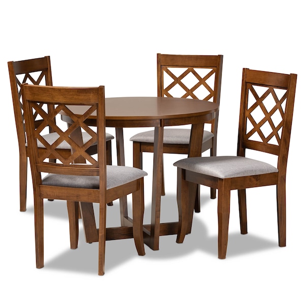 Baxton Studio Dayna Grey Upholstered and Walnut Wood 5-Piece Dining Set - 173-9874-10897