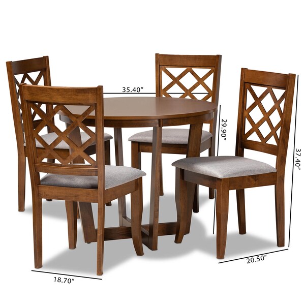 Baxton Studio Dayna Grey Upholstered and Walnut Wood 5-Piece Dining Set - 173-9874-10897