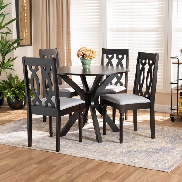 Baxton Studio Callie Grey Upholstered and Brown Finished Wood 5-Piece Dining Set - 170-9734-10892