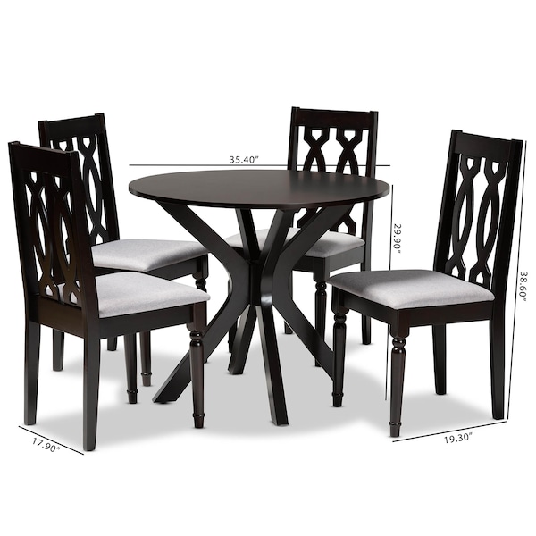 Baxton Studio Callie Grey Upholstered and Brown Finished Wood 5-Piece Dining Set - 170-9734-10892