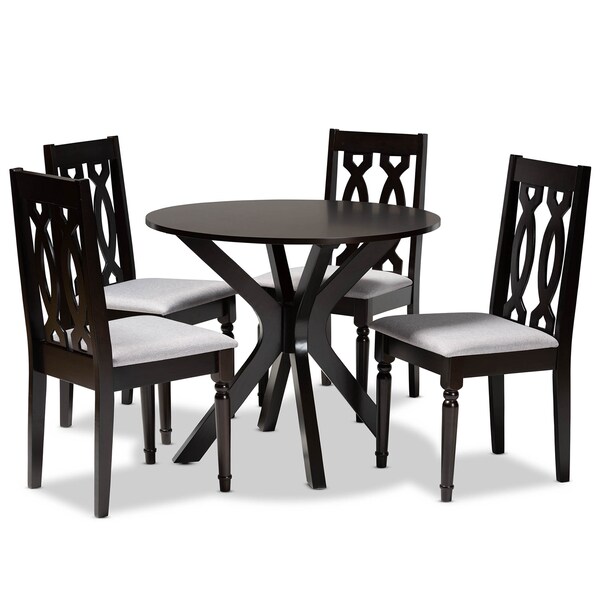 Baxton Studio Callie Grey Upholstered and Brown Finished Wood 5-Piece Dining Set - 170-9734-10892