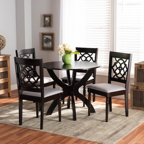 Baxton Studio Tonia Grey Upholstered and Dark Brown Wood 5-Piece Dining Set - 172-9730-10902