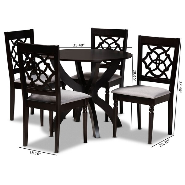 Baxton Studio Tonia Grey Upholstered and Dark Brown Wood 5-Piece Dining Set - 172-9730-10902