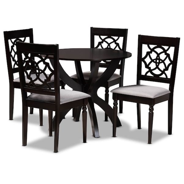 Baxton Studio Tonia Grey Upholstered and Dark Brown Wood 5-Piece Dining Set - 172-9730-10902
