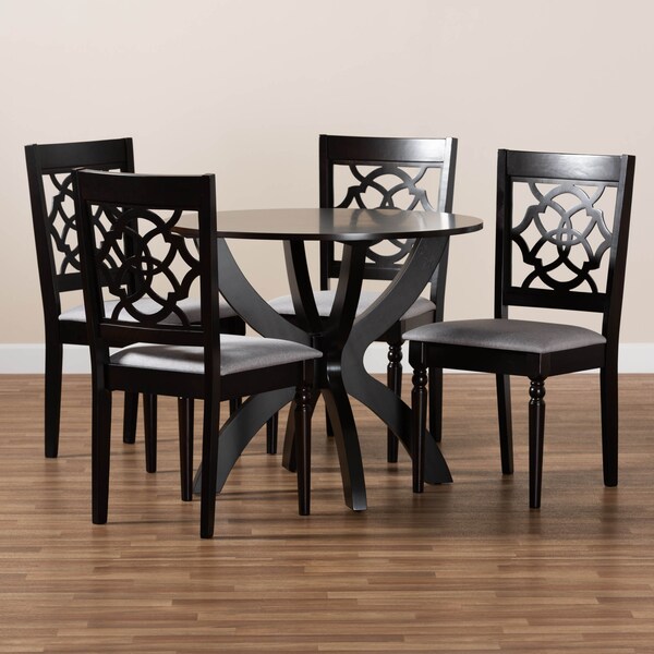 Baxton Studio Tonia Grey Upholstered and Dark Brown Wood 5-Piece Dining Set - 172-9730-10902