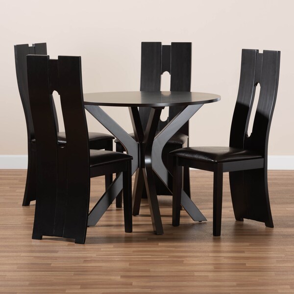 Baxton Studio Cian Dark Brown Upholstered and Finished Wood 5-Piece Dining Set - 170-8036-10892