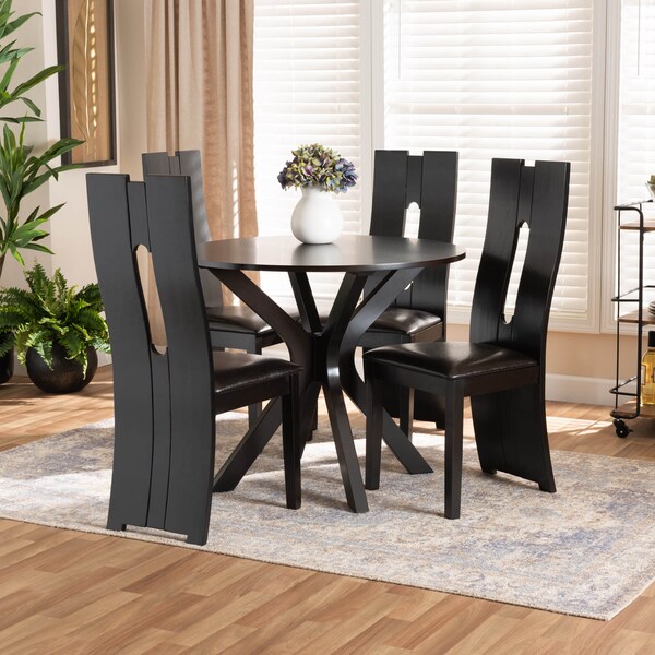 Baxton Studio Cian Dark Brown Upholstered and Finished Wood 5-Piece Dining Set - 170-8036-10892