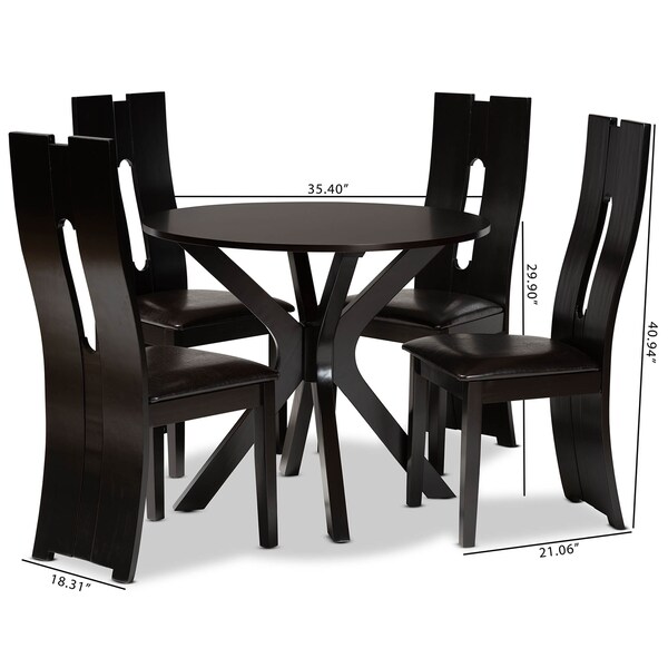 Baxton Studio Cian Dark Brown Upholstered and Finished Wood 5-Piece Dining Set - 170-8036-10892