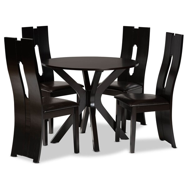Baxton Studio Cian Dark Brown Upholstered and Finished Wood 5-Piece Dining Set - 170-8036-10892