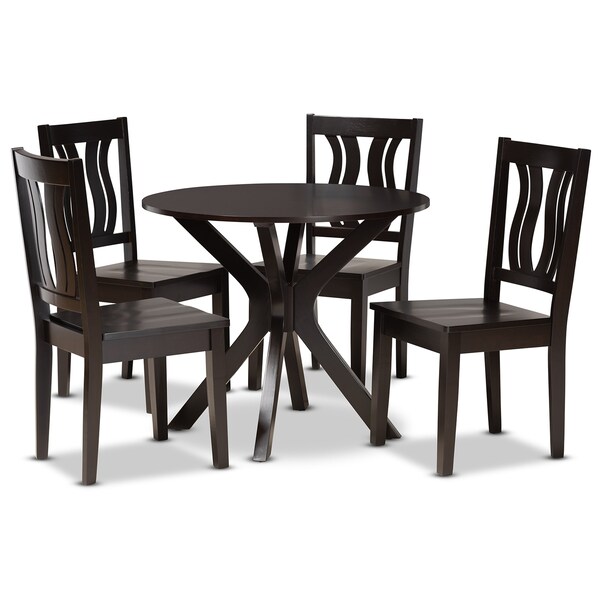 Baxton Studio Mare Modern and Contemporary Transitional Dark Brown Finished Wood 5-Piece Dining Set - 177-11377-10892-ZORO