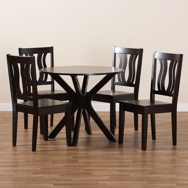 Baxton Studio Mare Modern and Contemporary Transitional Dark Brown Finished Wood 5-Piece Dining Set - 177-11377-10892-ZORO
