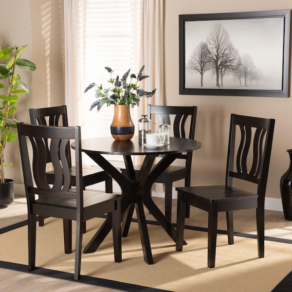 Baxton Studio Mare Modern and Contemporary Transitional Dark Brown Finished Wood 5-Piece Dining Set - 177-11377-10892-ZORO