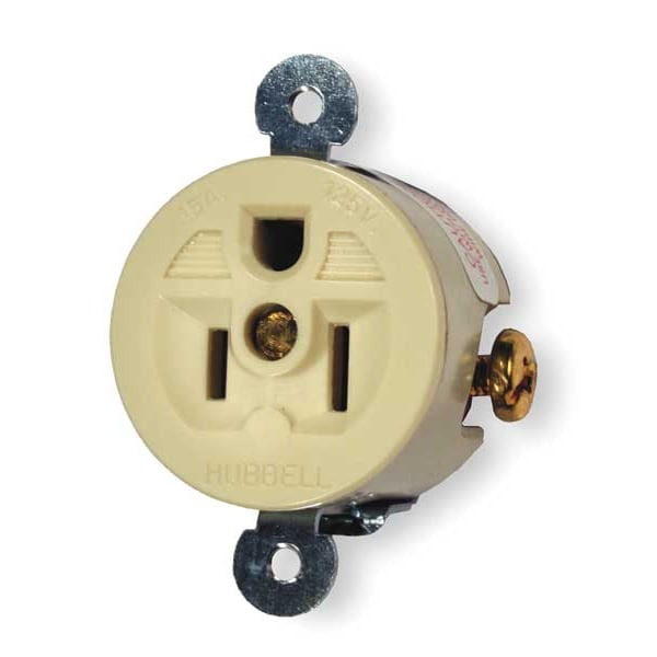 Hubbell Receptacle, 15 A Amps, 125V AC, Panel Mount, Single Outlet, 5-15R, Ivory - HBL5258I